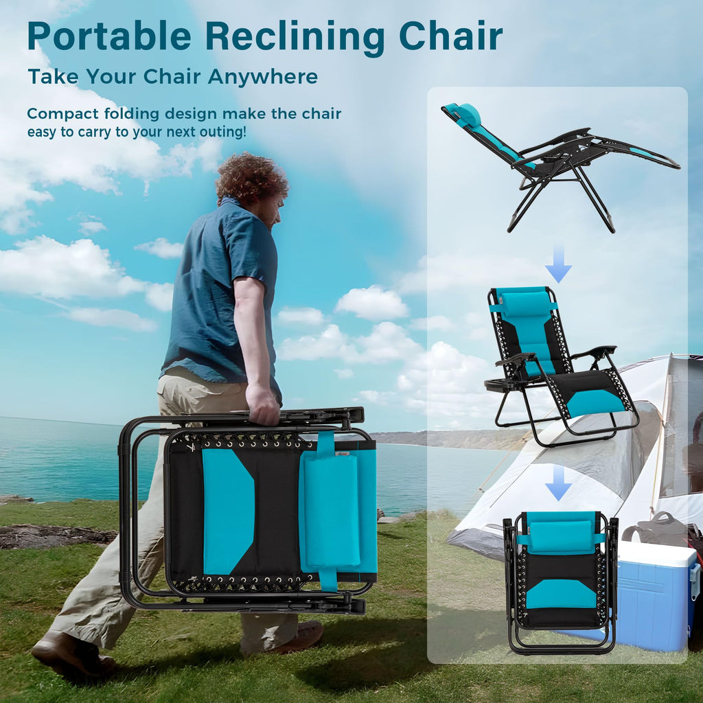 Zero Gravity Chair Set of 2 Folding Patio Lounge Recliner with Pillows Cup Holder G31921