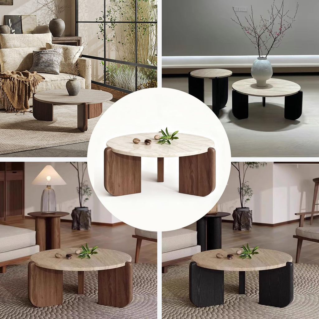 Solid Wood Stone Top Coffee Table C6554