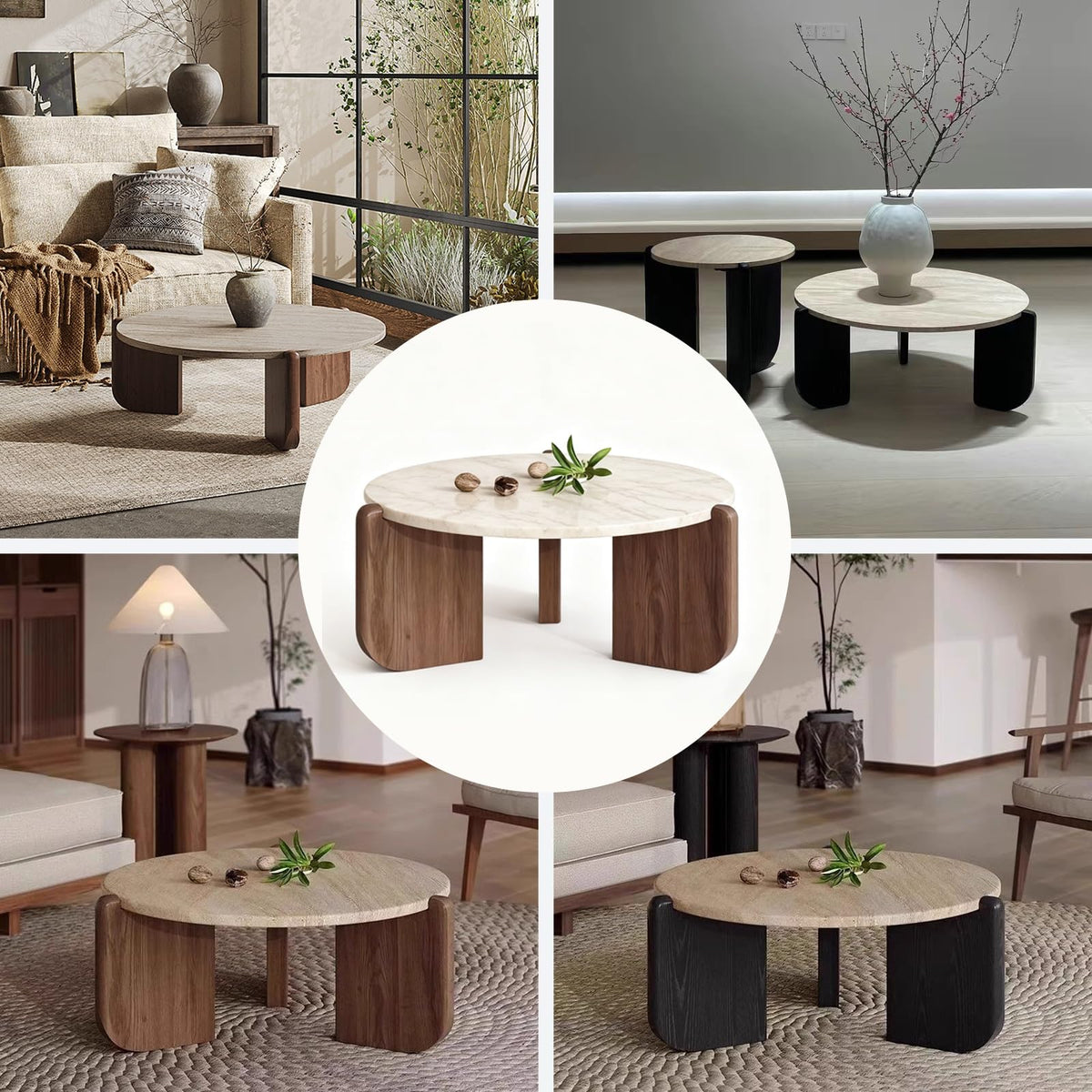 Solid Wood Stone Top Coffee Table C6554