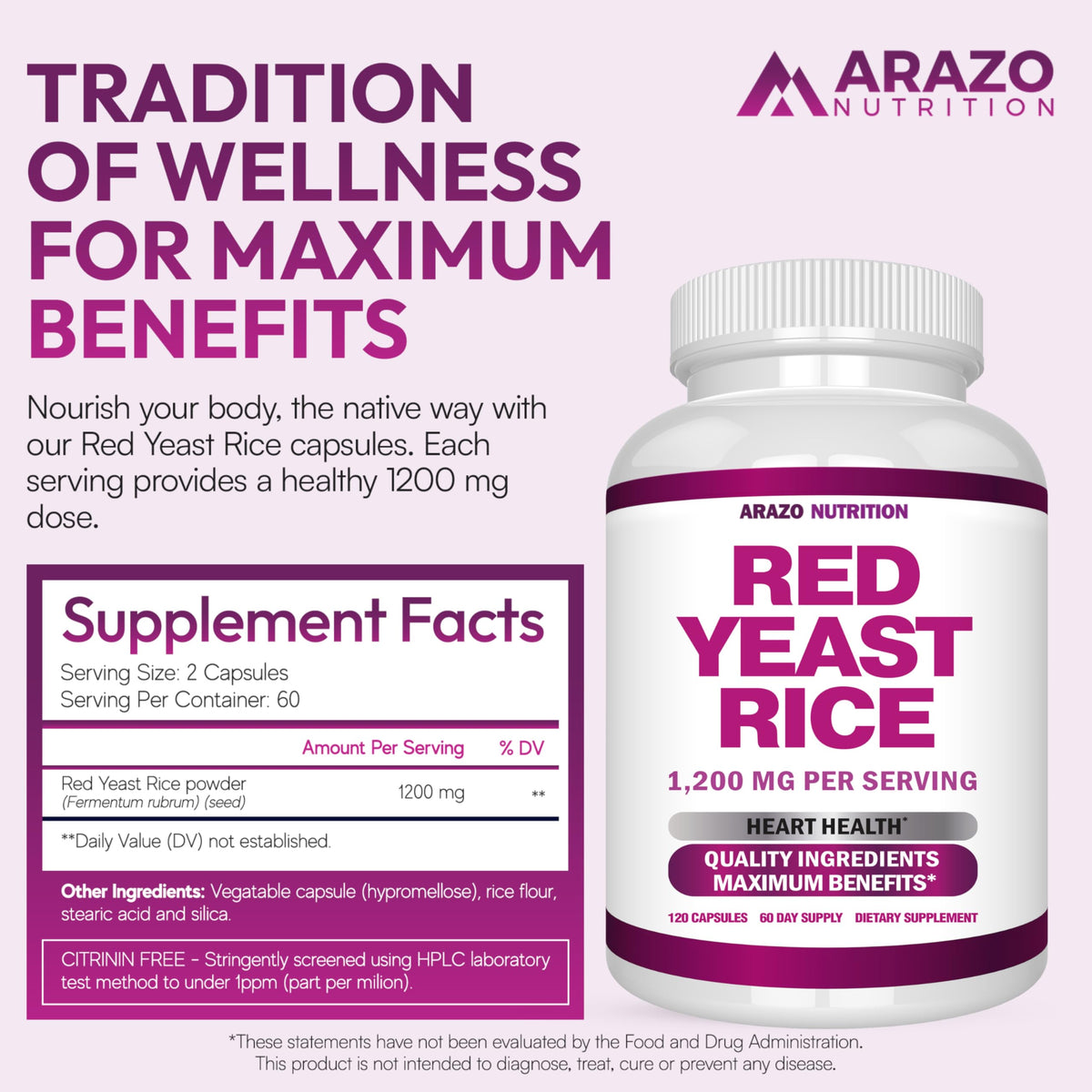 Red Yeast Rice Extract 1200 MG Vegetarian 120 Capsules N5895
