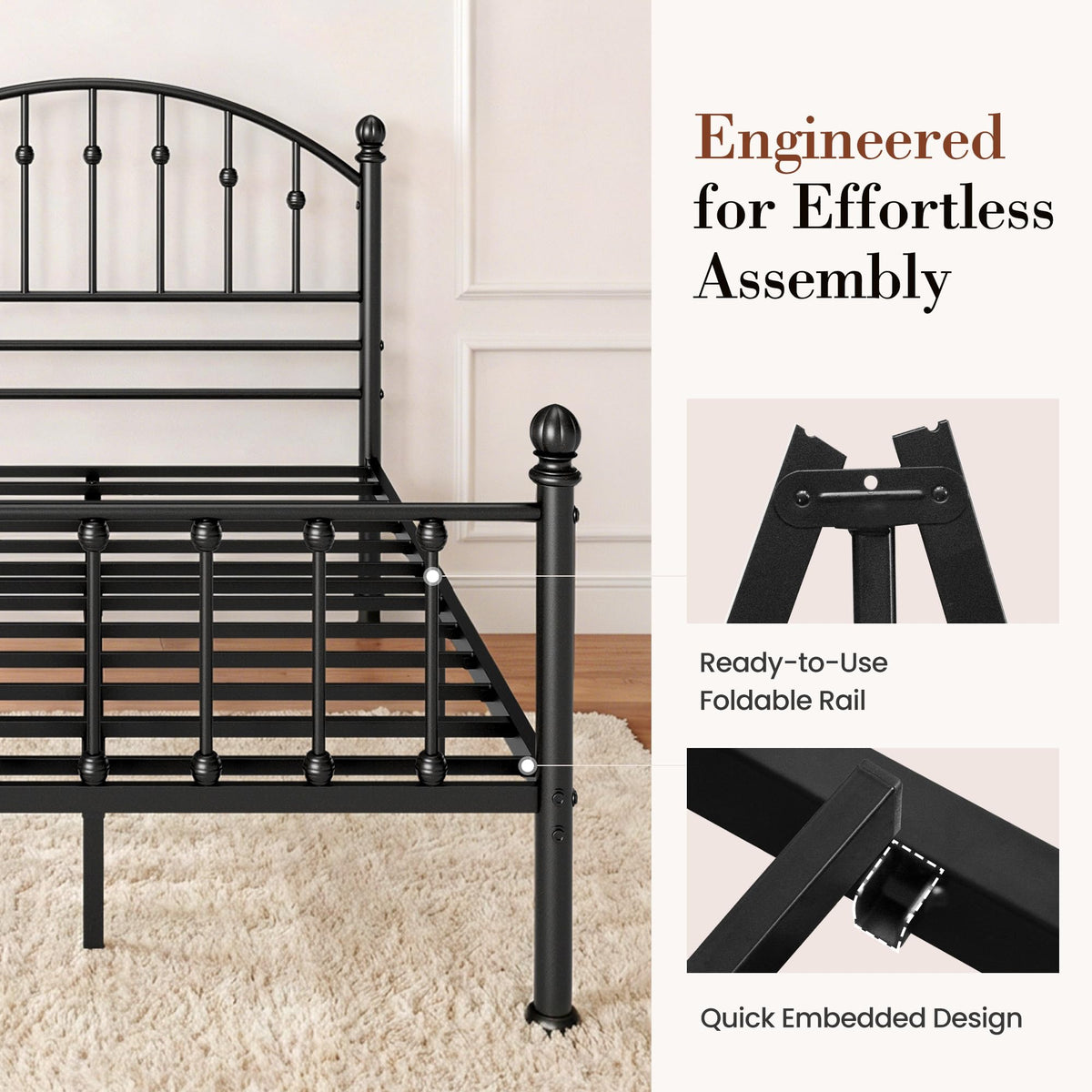 Full Size Metal Bed Frame with Tall Headboard O2078
