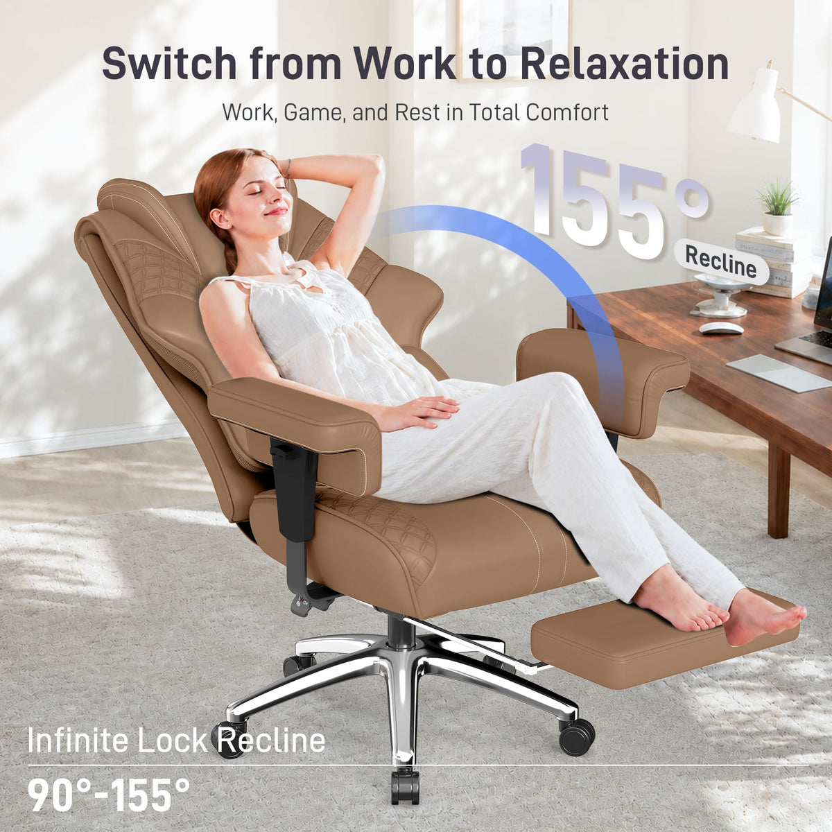 Big and Tall Executive Office Chair with Footrest and Lumbar Support N783779