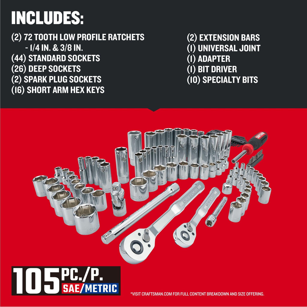 105 Pcs Standard and Metric Mechanics Tool Set with Case Q285