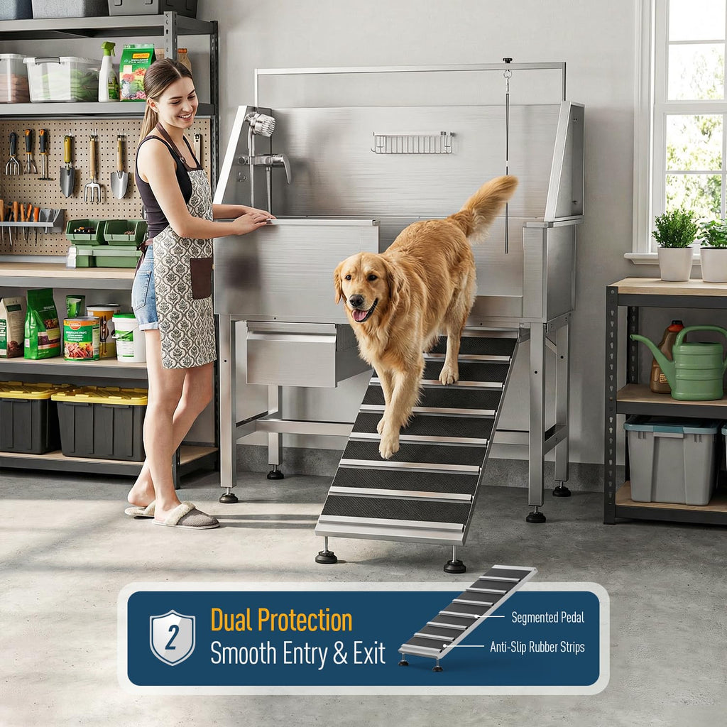 46" Stainless Steel Dog Washing Station with Storage Drawer O386931