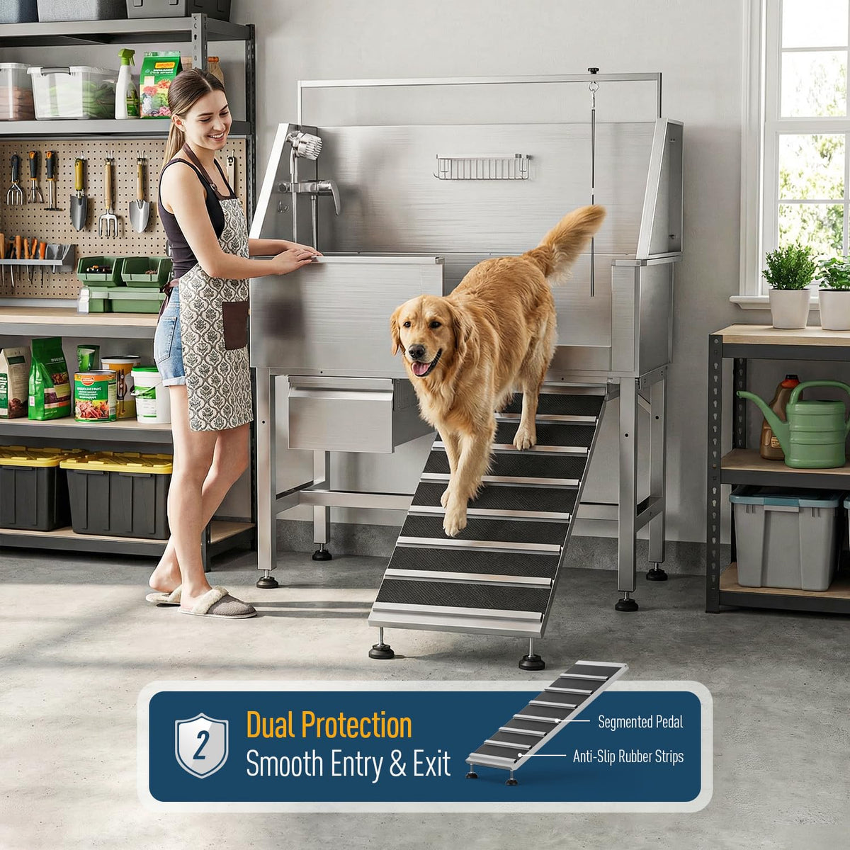 46" Stainless Steel Dog Washing Station with Storage Drawer O386931