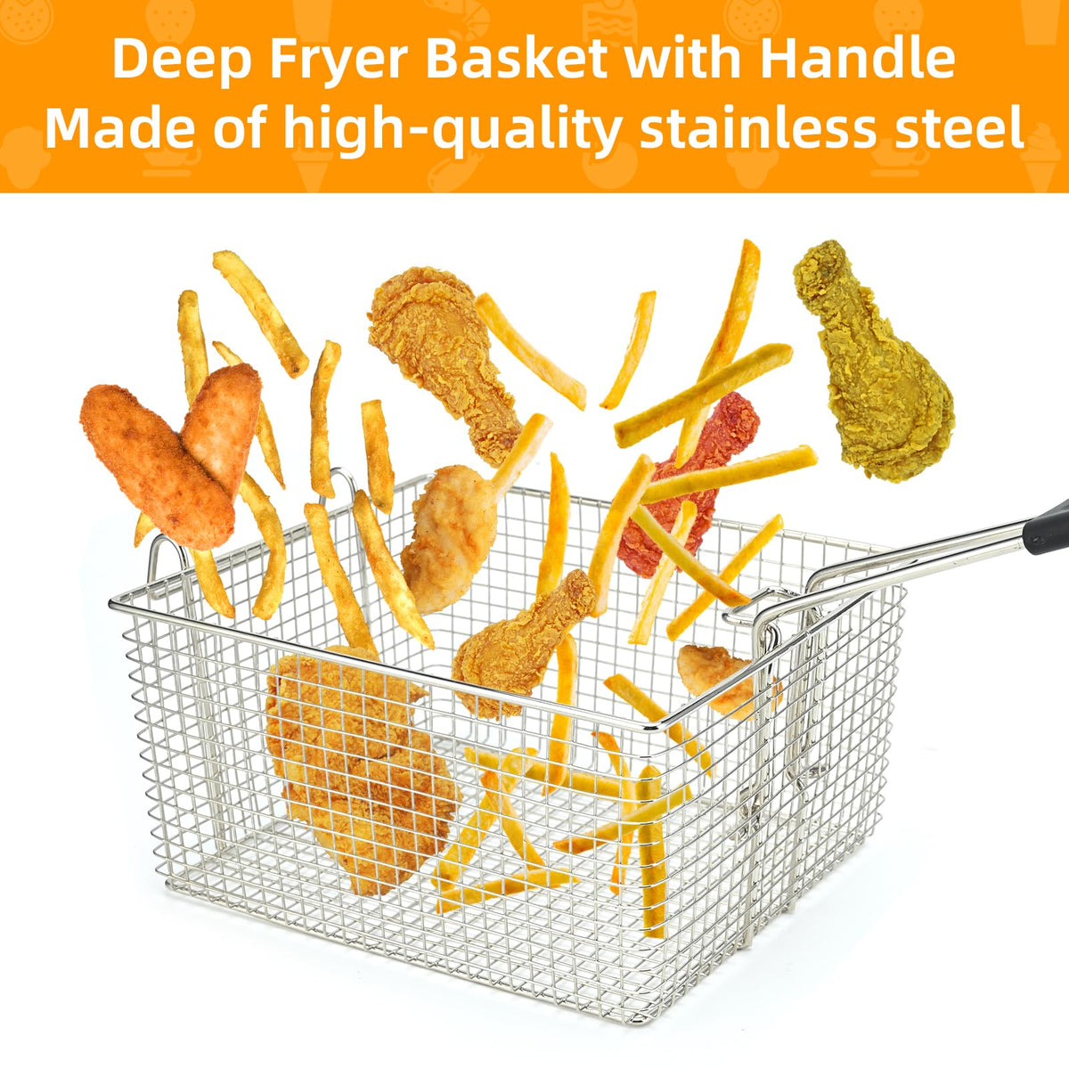 Electric Fryer Basket with Rubber Handle Grip, 2 Pcs D2645