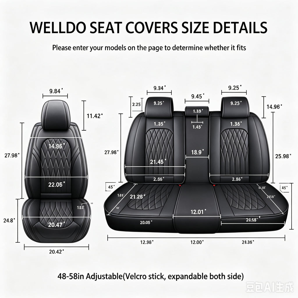 Black Faux Leather Car Seat Cover Full Set X7460