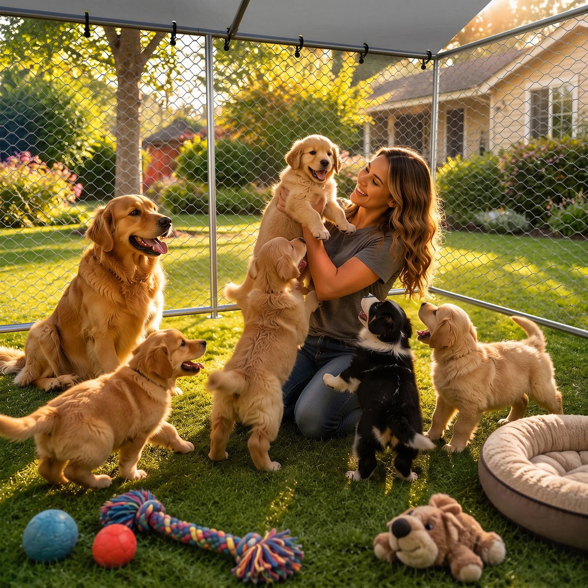 10x10 FT Outdoor Dog Kennel with Roof B8759