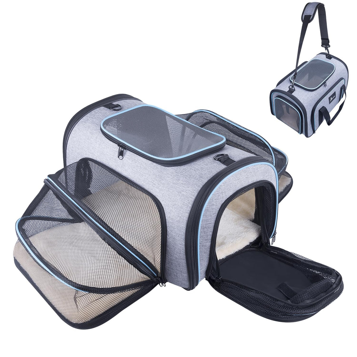 Airline Approved Expandable Soft Sided Pet Carrier with Fleece Pad Z256
