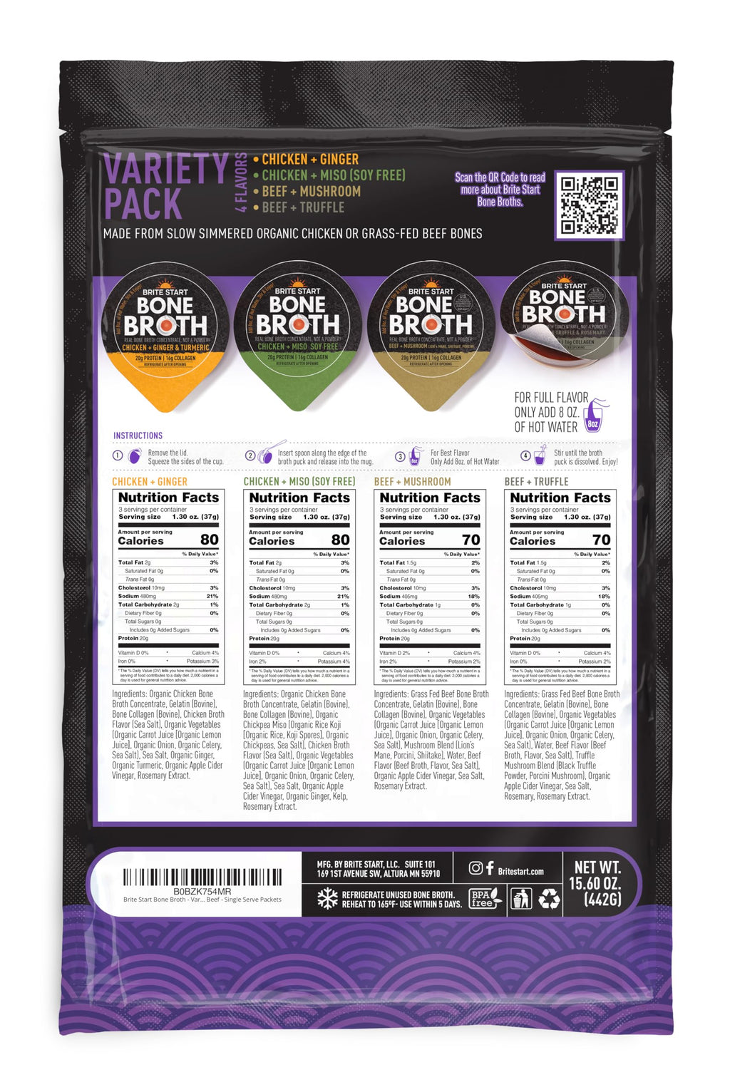 Bone Broth Variety Pack, 4 Flavors, 12 Count M150673