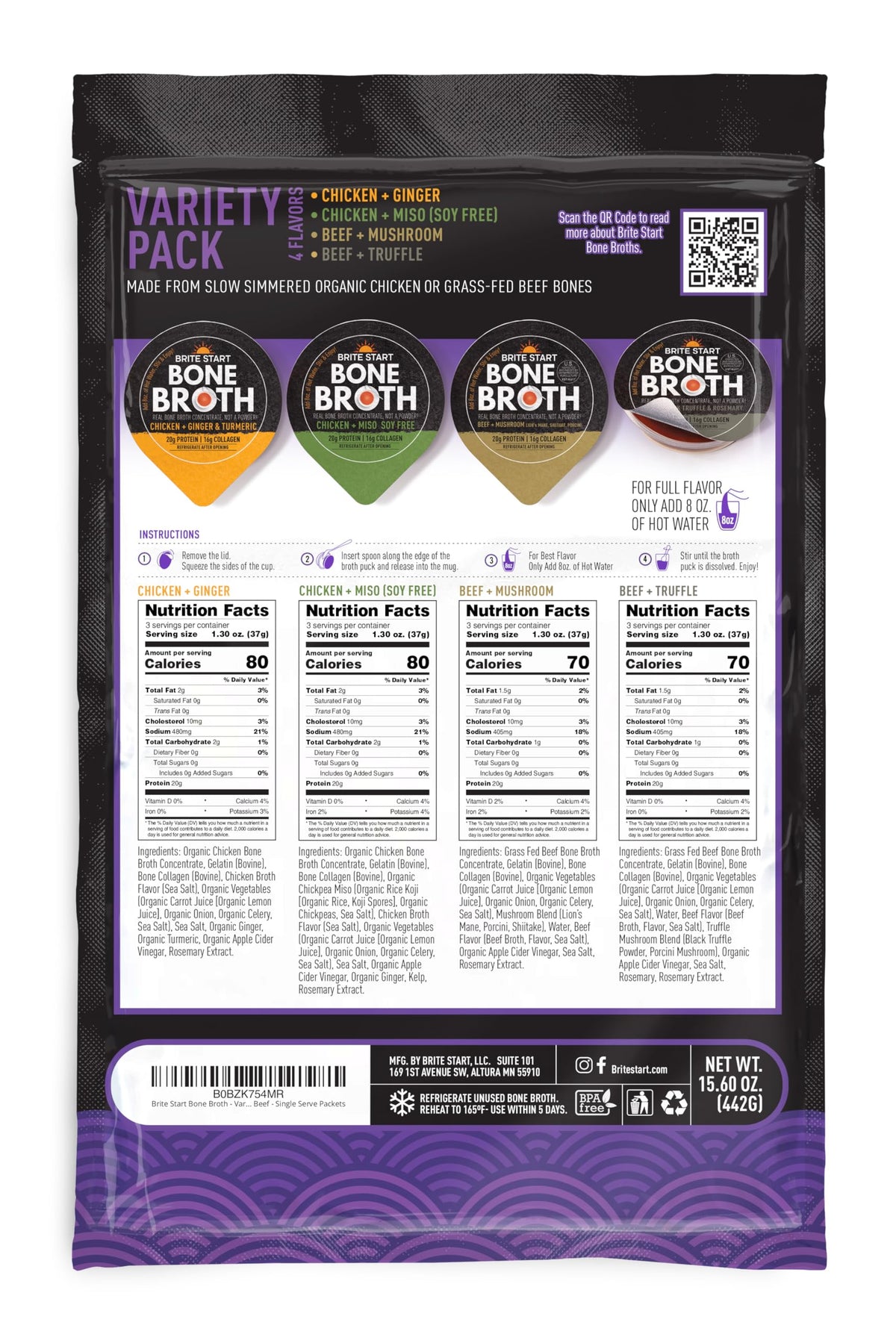 Bone Broth Variety Pack, 4 Flavors, 12 Count M150673
