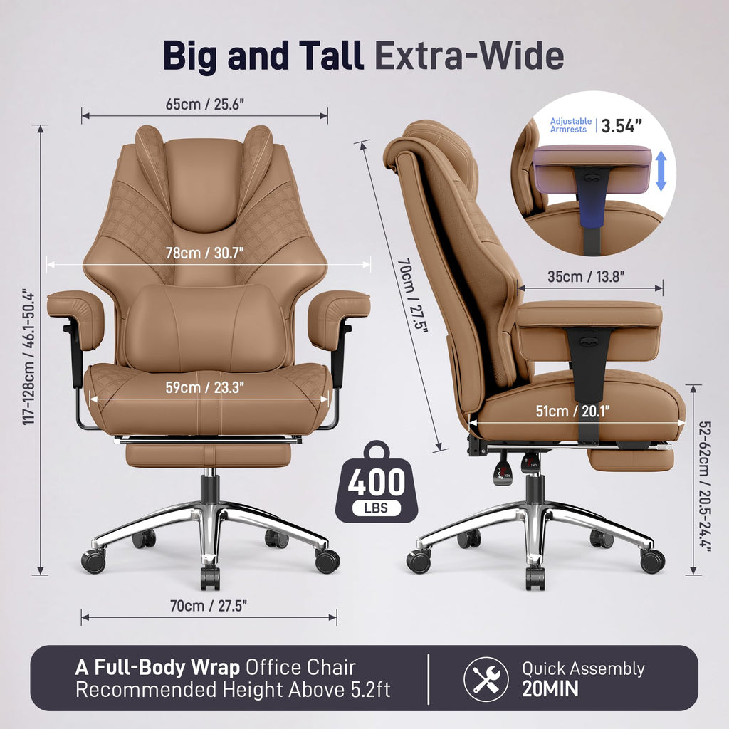 Big and Tall Executive Office Chair with Footrest and Lumbar Support N783779