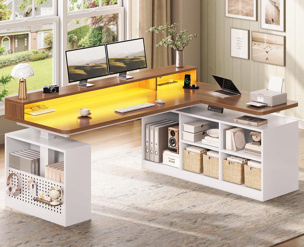 63" L Shaped Electric Standing Desk with Storage U1763