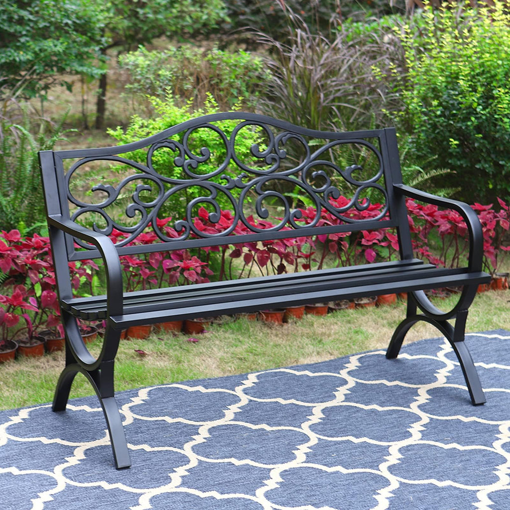 Black Metal Outdoor Bench Set of 2 B165