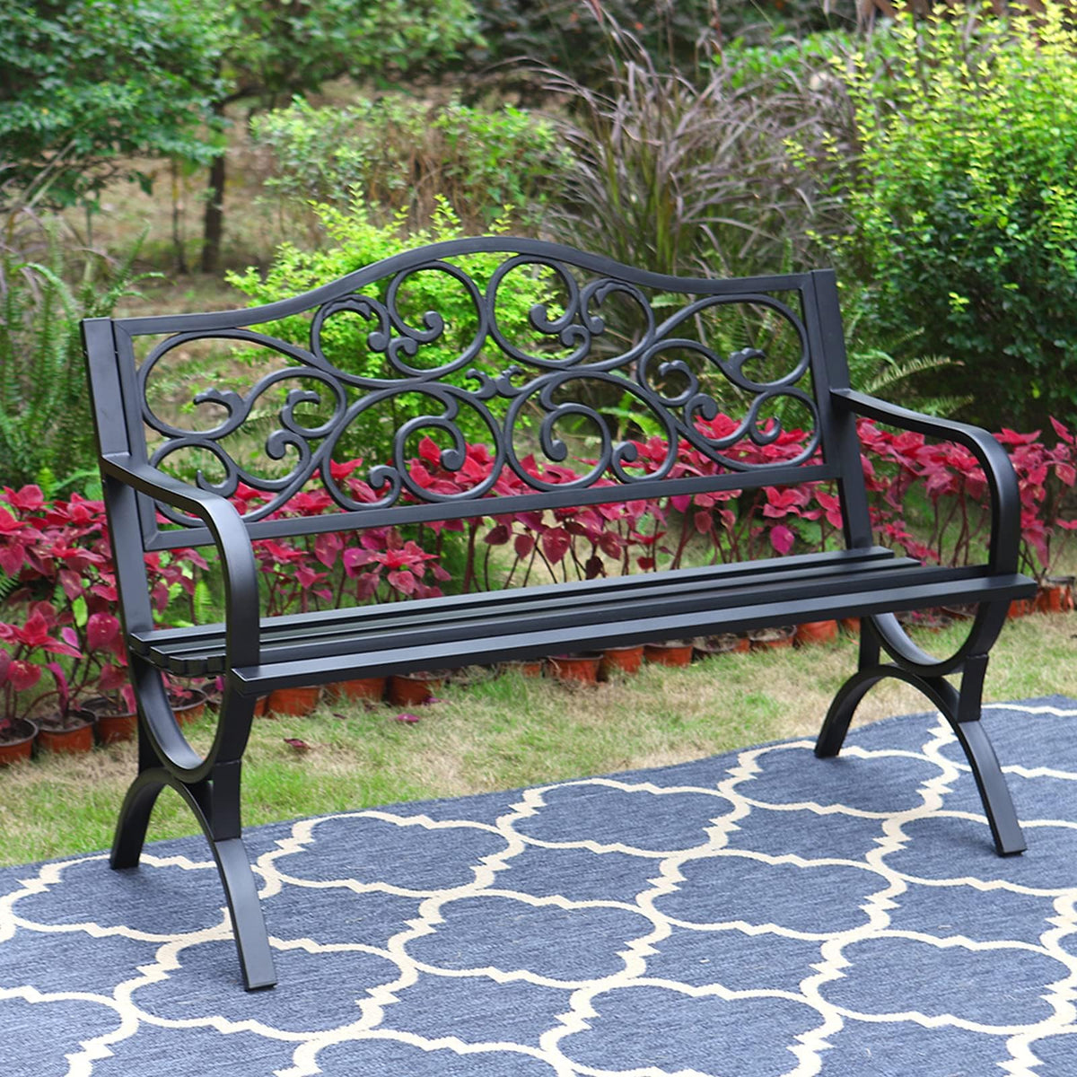 Black Metal Outdoor Bench Set of 2 B165