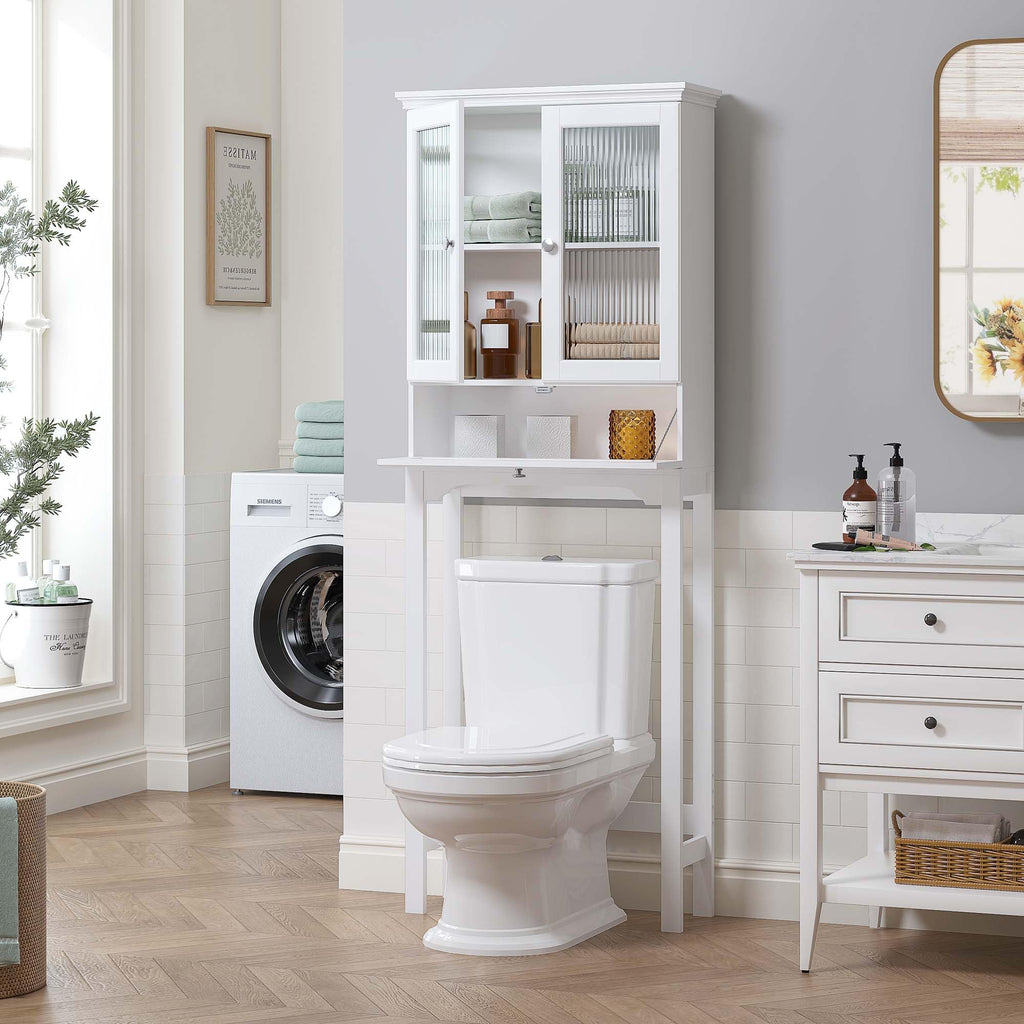 Over the Toilet Storage Cabinet with Glass Doors, White X517
