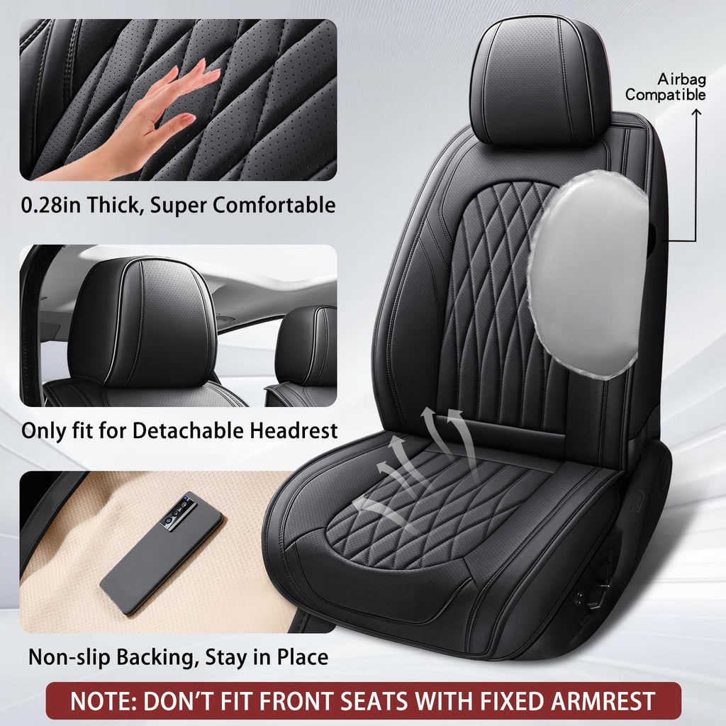 Black Faux Leather Car Seat Cover Full Set X7460