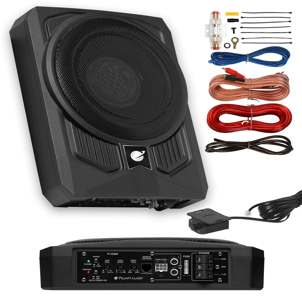 10 Inch 1000 Watt Powered Car Subwoofer and Wiring Kit J810