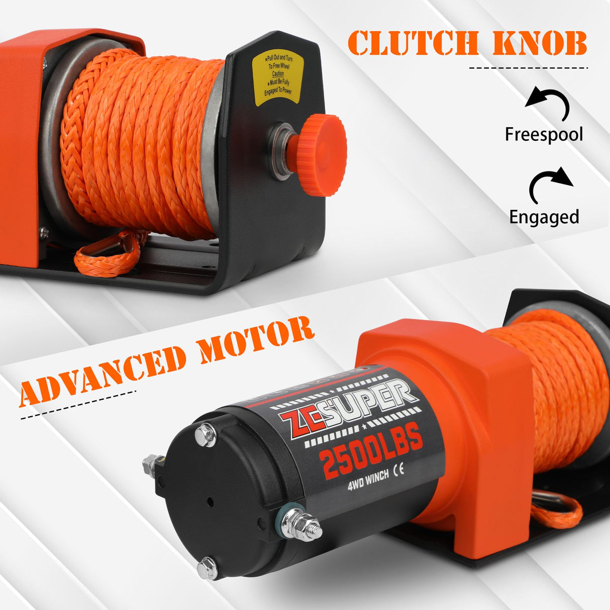 2500 lb Electric Winch 30ft Synthetic Rope 12V DC A2115