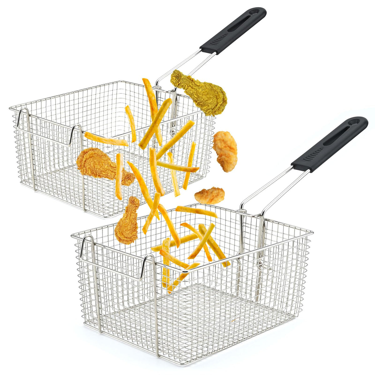 Electric Fryer Basket with Rubber Handle Grip, 2 Pcs D2645