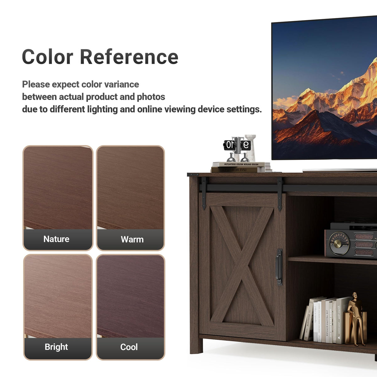 Farmhouse TV Stand 57 Inch Walnut F386576