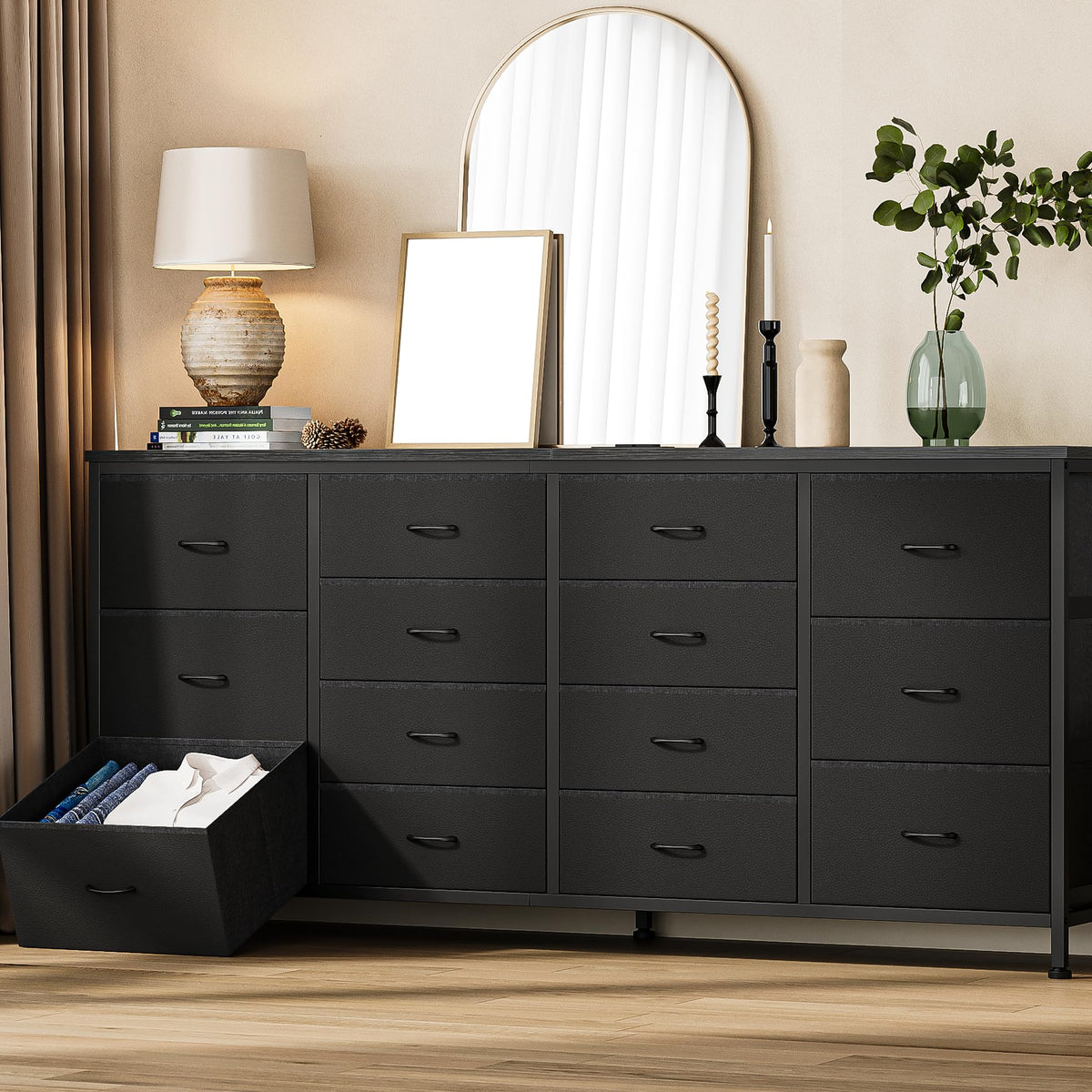 Black 14 Drawer Fabric TV Stand B3723