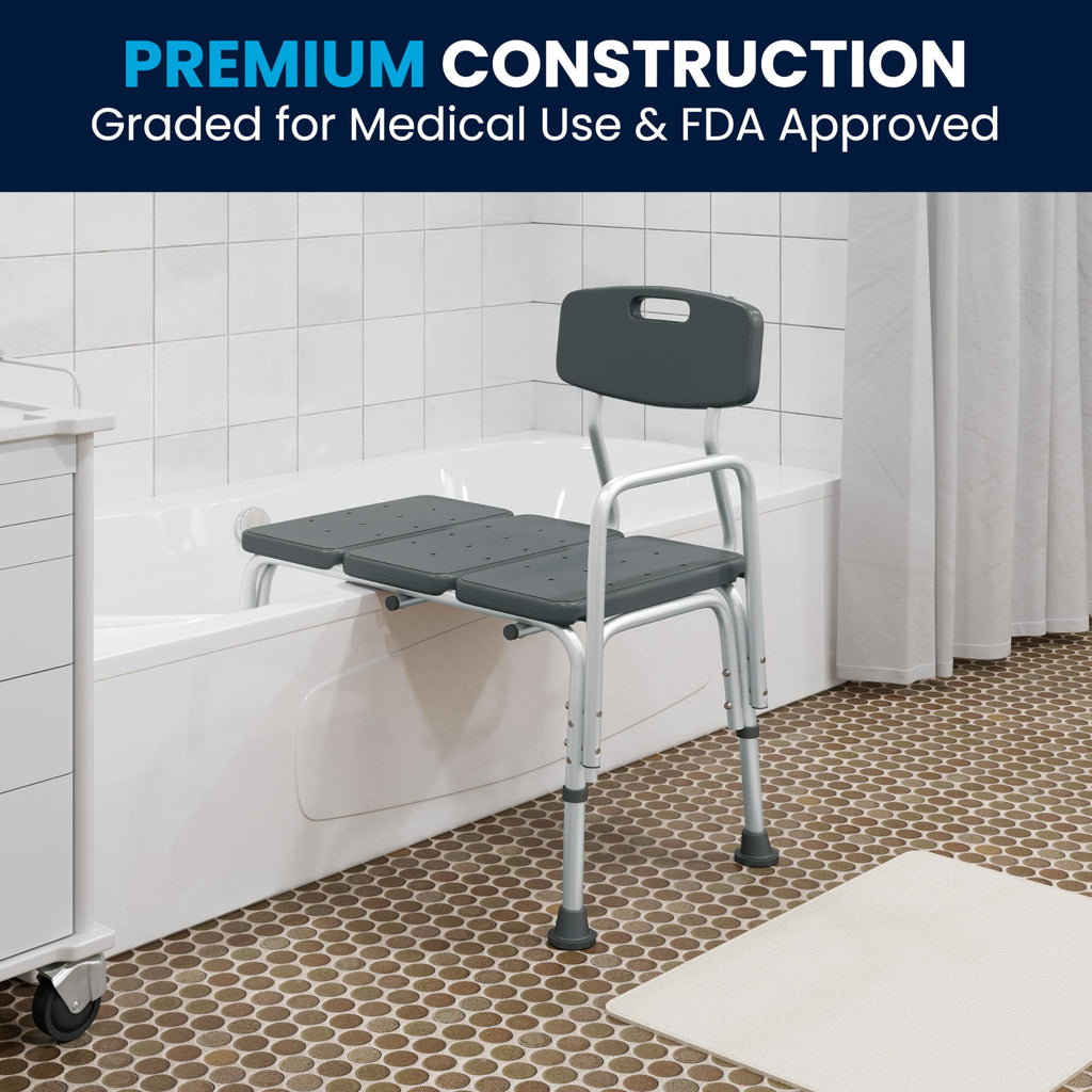 Adjustable Gray Bath & Shower Transfer Bench with Back and Side Arm Q303959