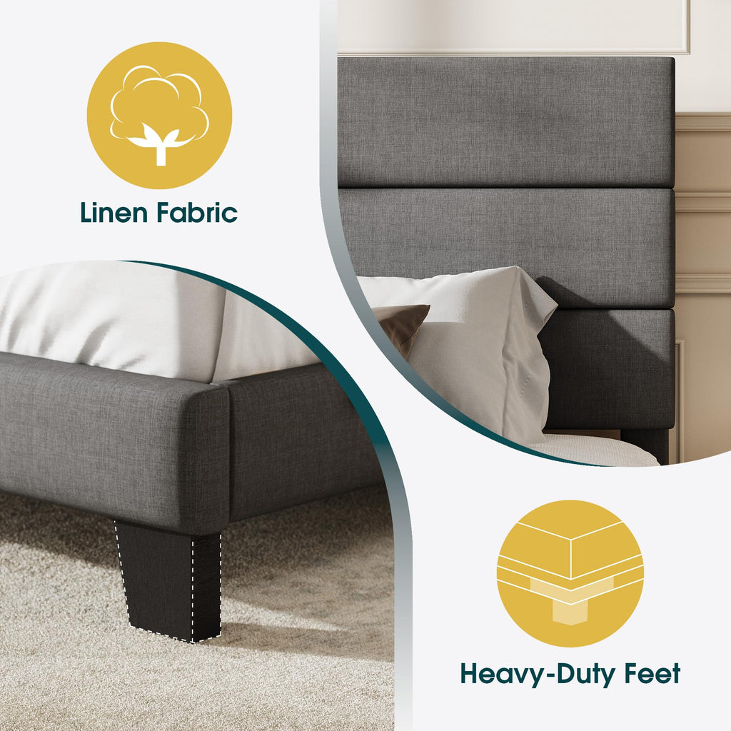 Twin Size Dark Grey Upholstered Fabric Bed Frame E5671