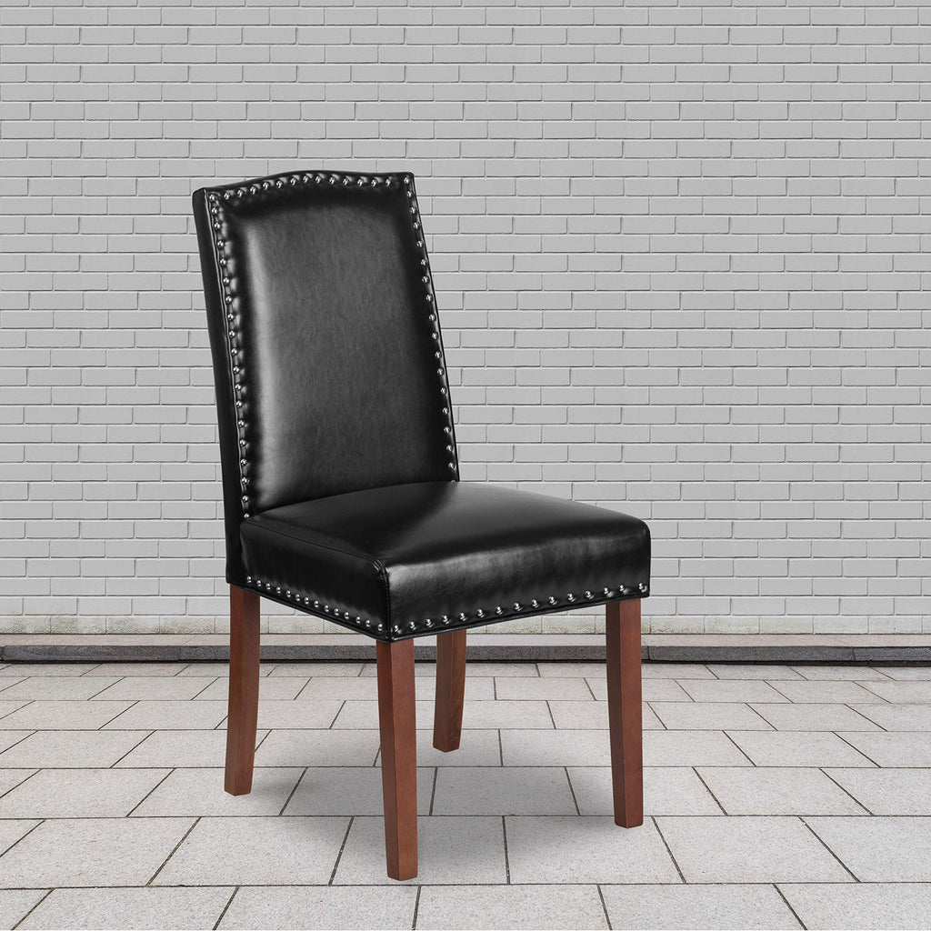 Black Faux Leather Parsons Chair with Nailhead Trim P96136