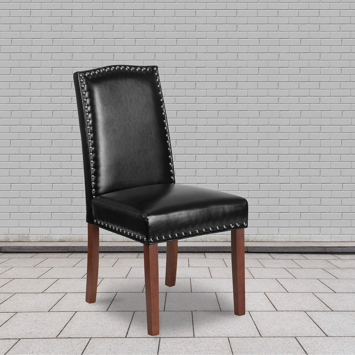Black Faux Leather Parsons Chair with Nailhead Trim P96136