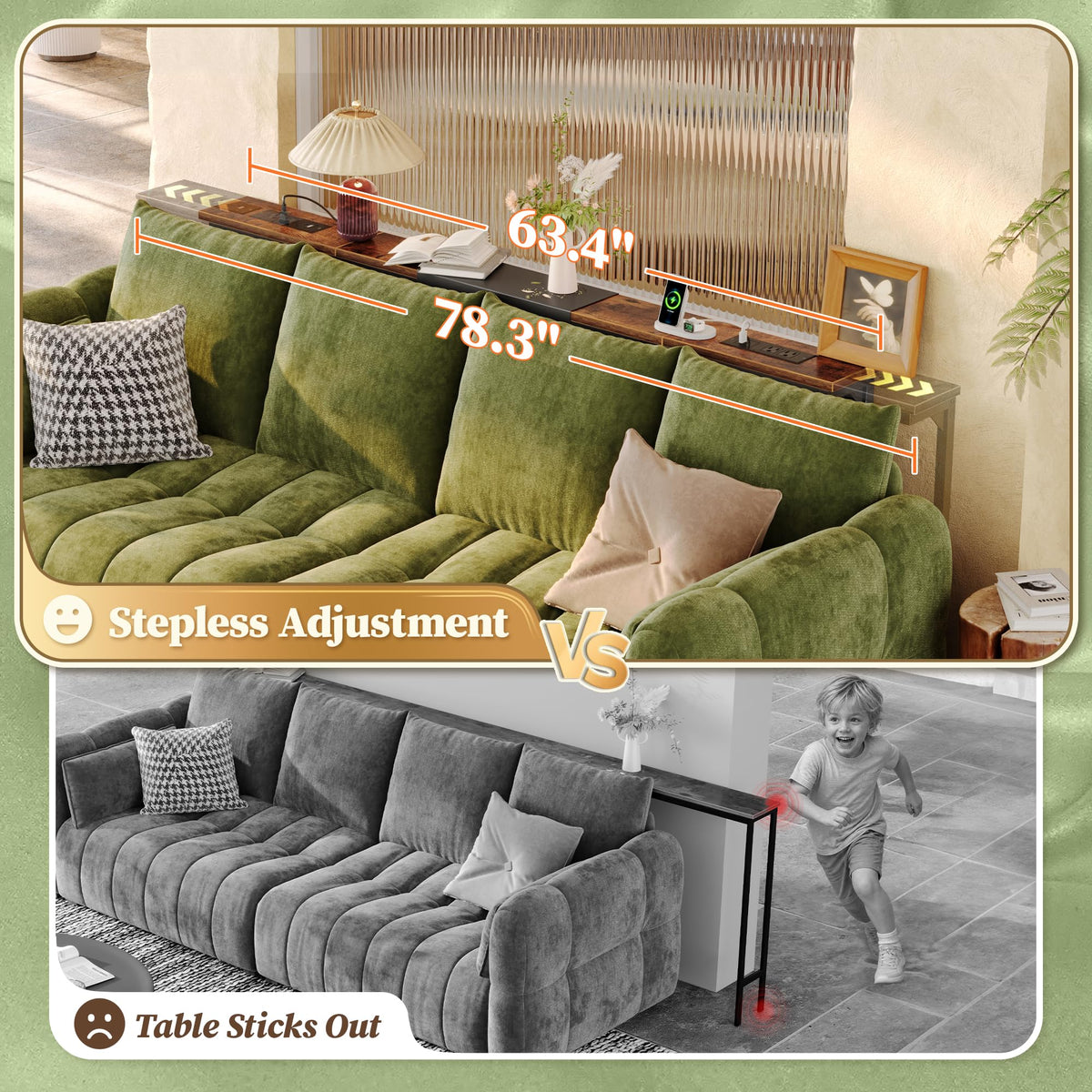 Extendable Behind Couch Table with Outlets D264