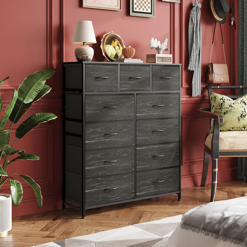 Black 11 Drawer Fabric Dresser O381314