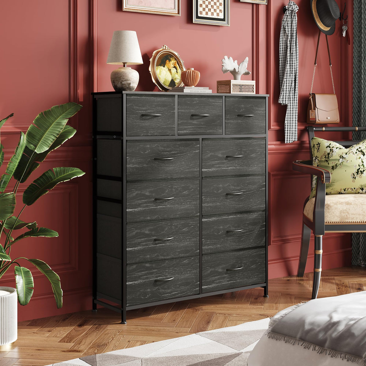 Black 11 Drawer Fabric Dresser O381314