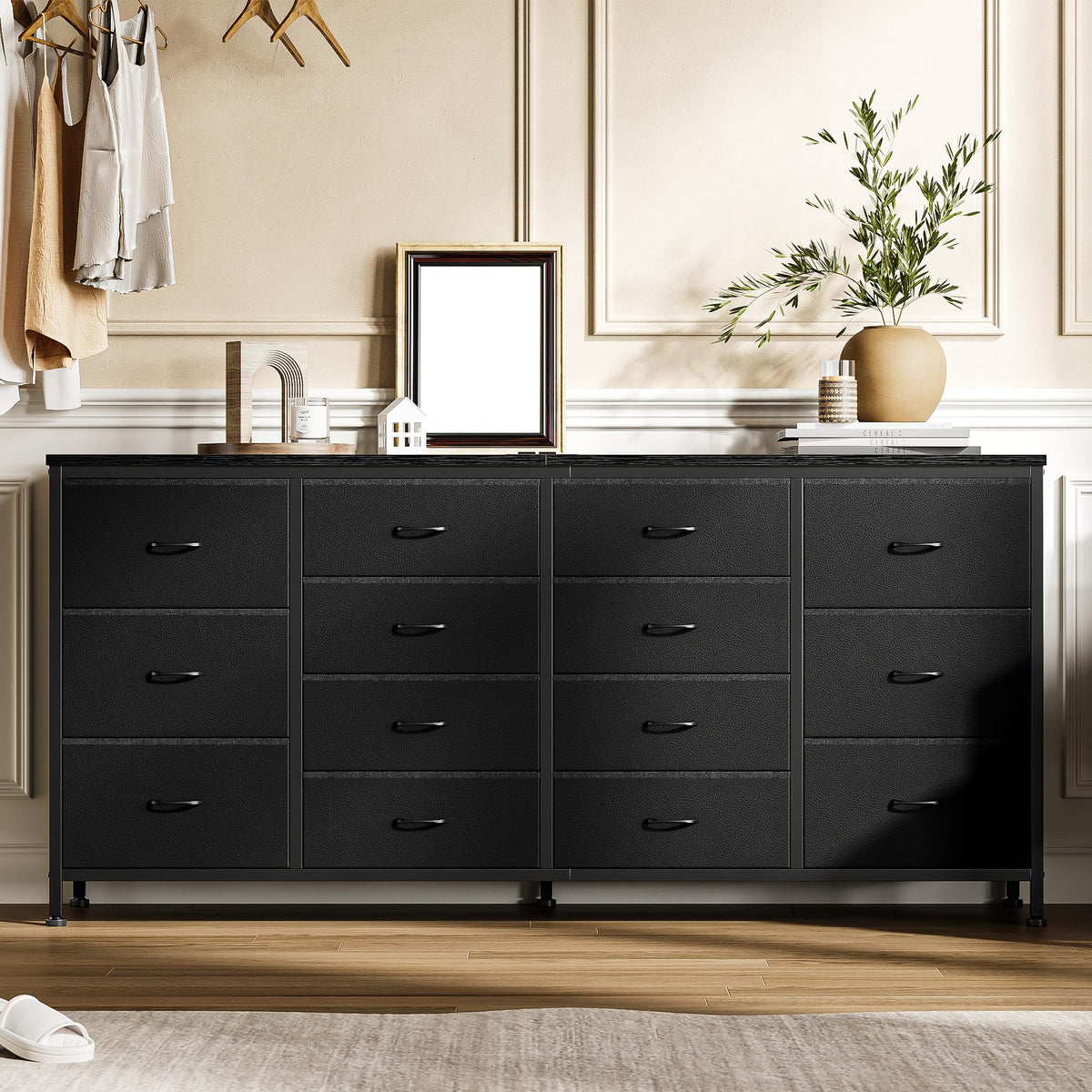 Black 14 Drawer Fabric TV Stand B3723