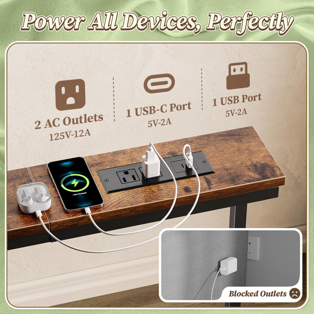 Extendable Behind Couch Table with Outlets D264