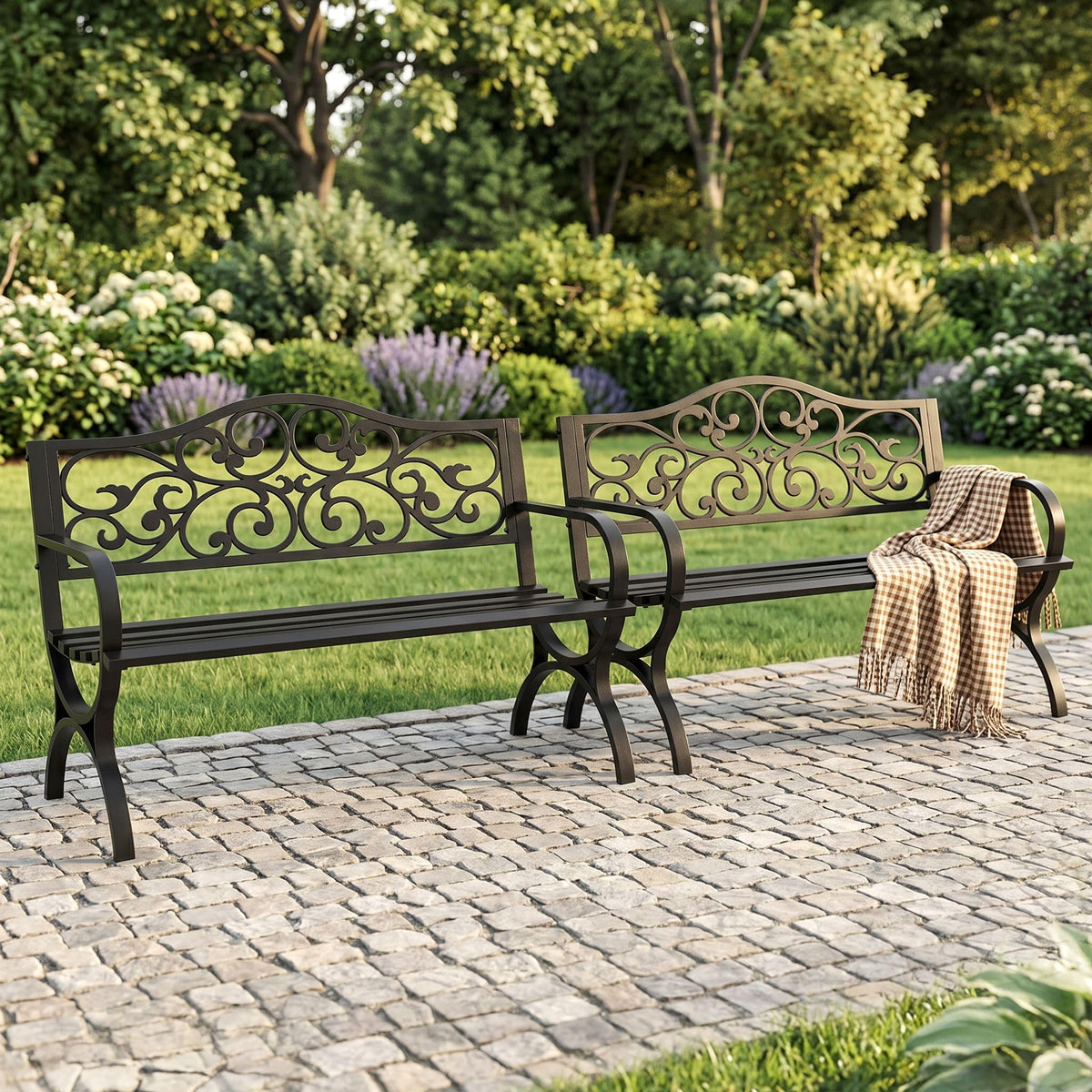 Black Metal Outdoor Bench Set of 2 B165