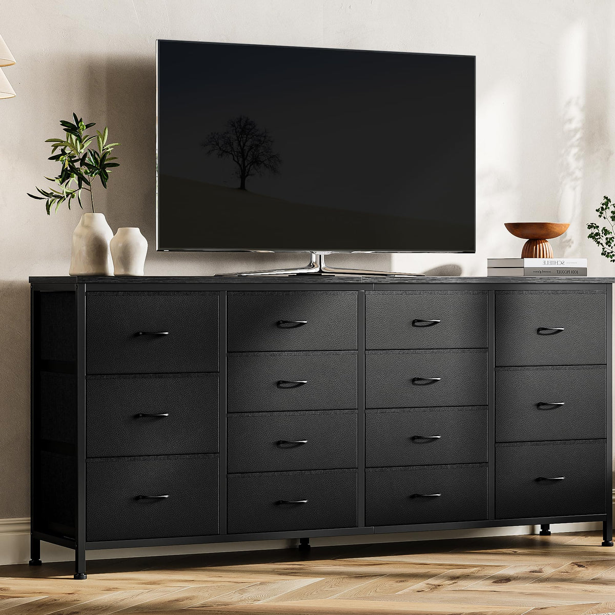 Black 14 Drawer Fabric TV Stand B3723