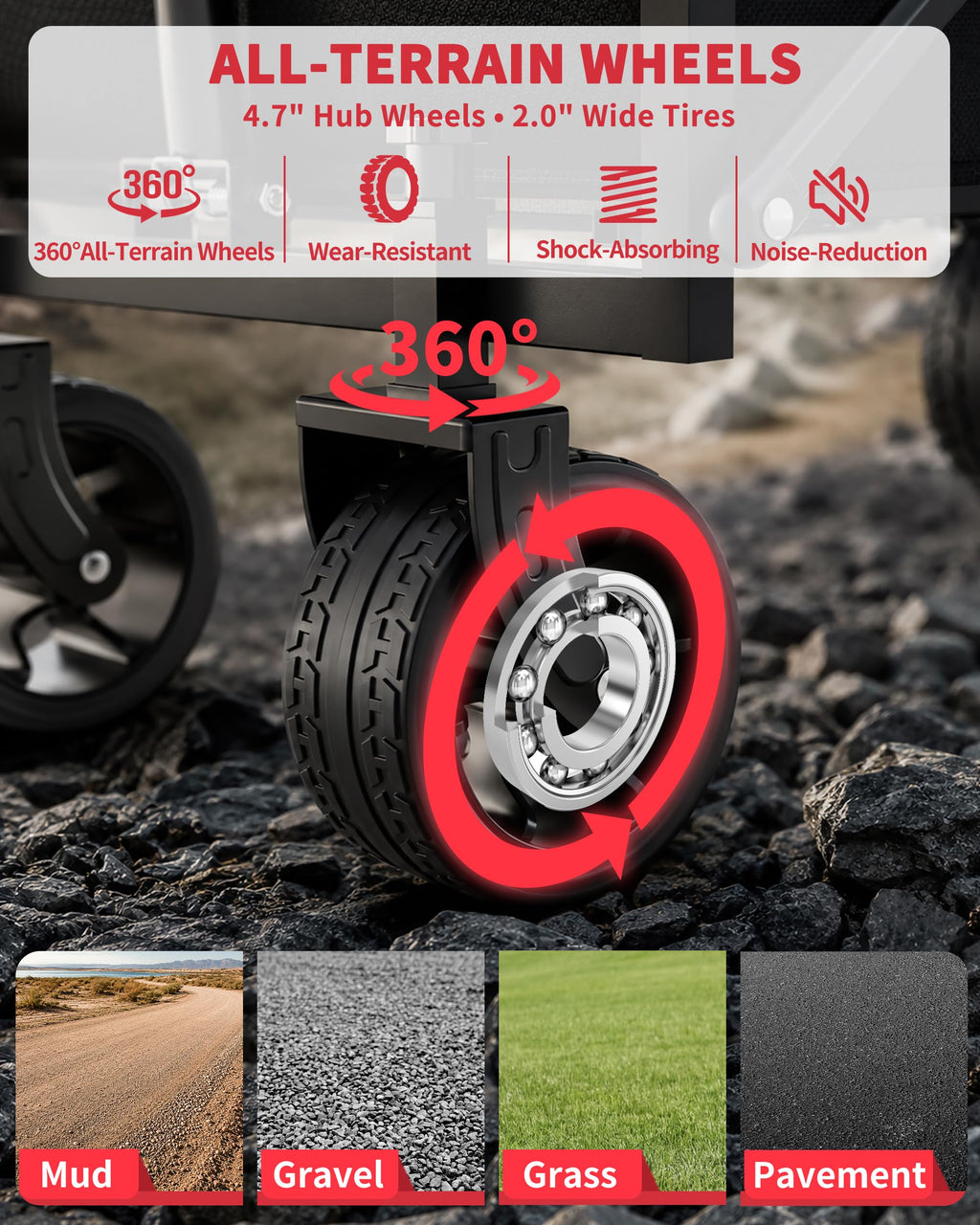 34" Extra Long Foldable Wagon with All-Terrain Wheels, 260 LBS Capacity Black G8198