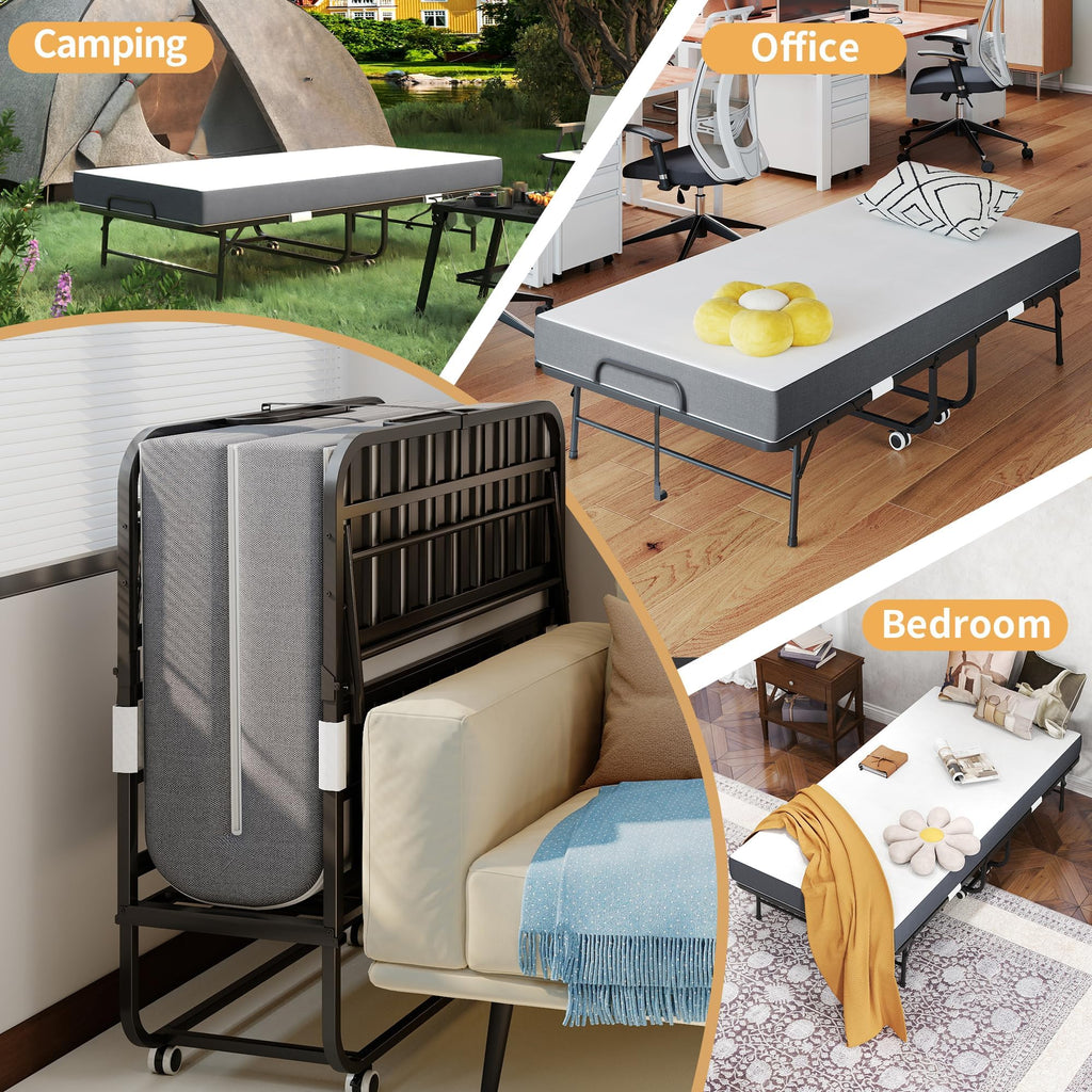Foldable Roll Away Bed with Mattress 75" x 38" P29867
