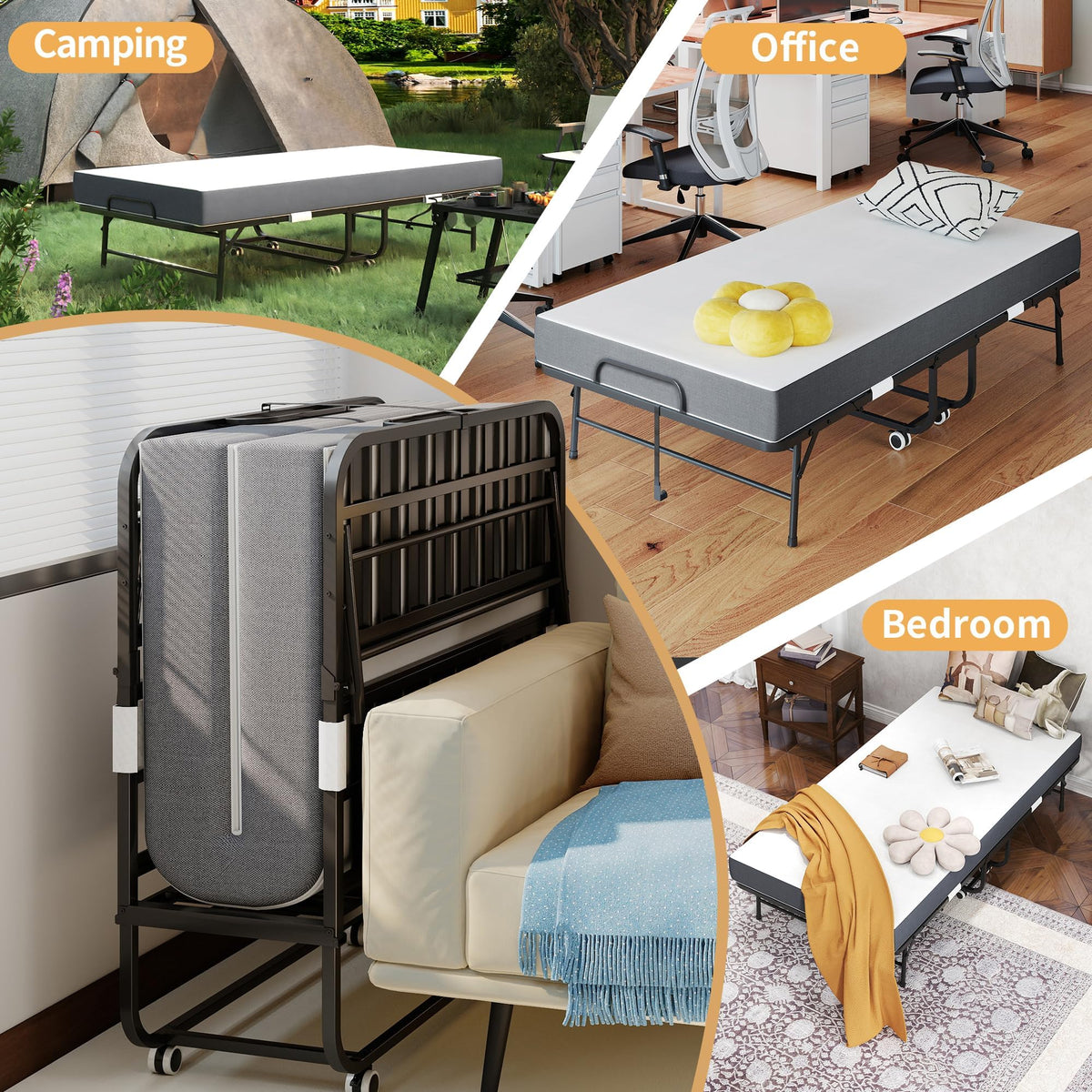 Foldable Roll Away Bed with Mattress 75" x 38" P29867