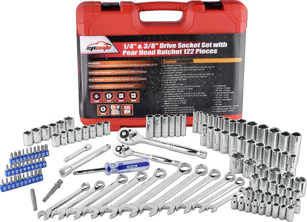122 Pcs Mechanics Tool Set SAE/Metric T47571