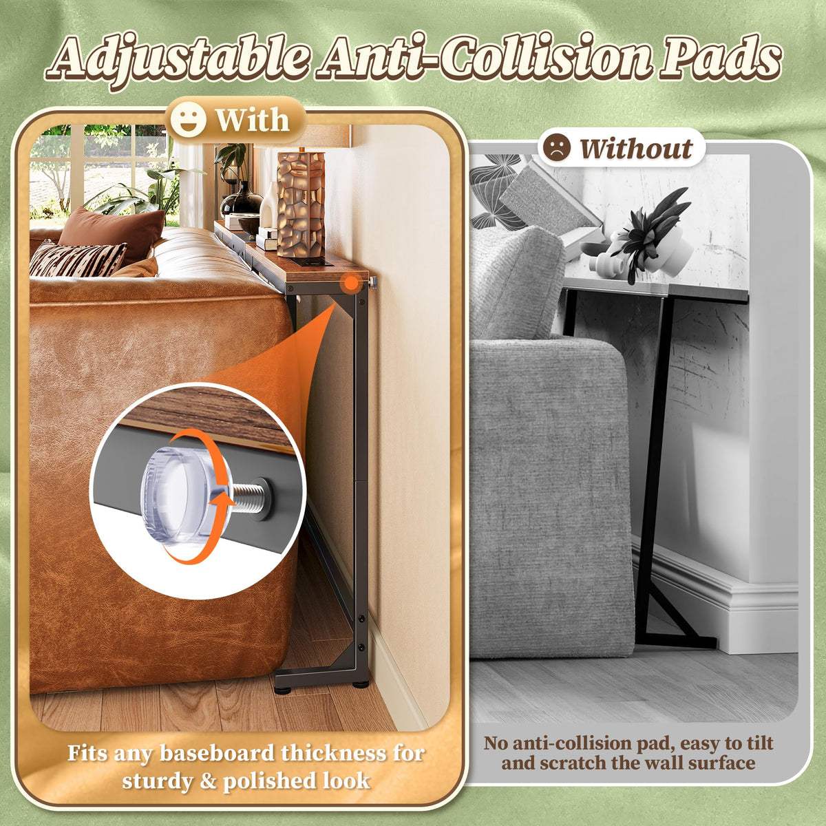 Extendable Behind Couch Table with Outlets D264