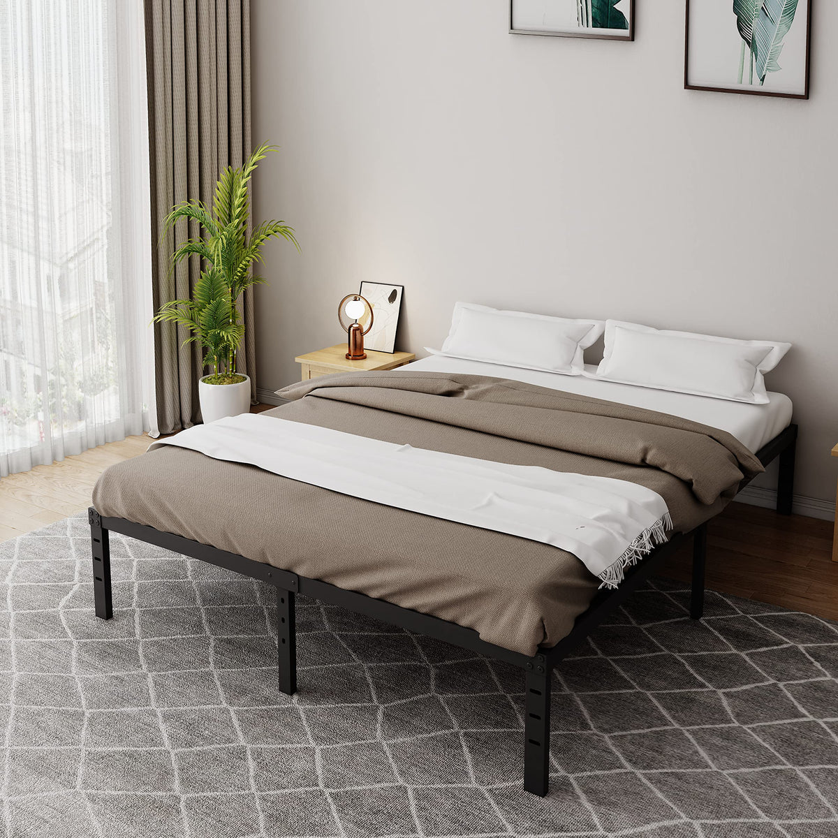 18 Inch Queen Metal Platform Bed Frame Heavy Duty Black X989